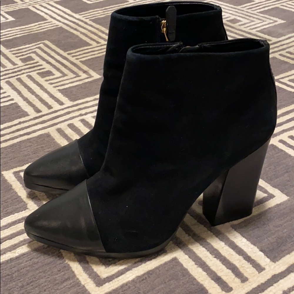 Tory Burch Suede and Leather Chunky Heel Boots